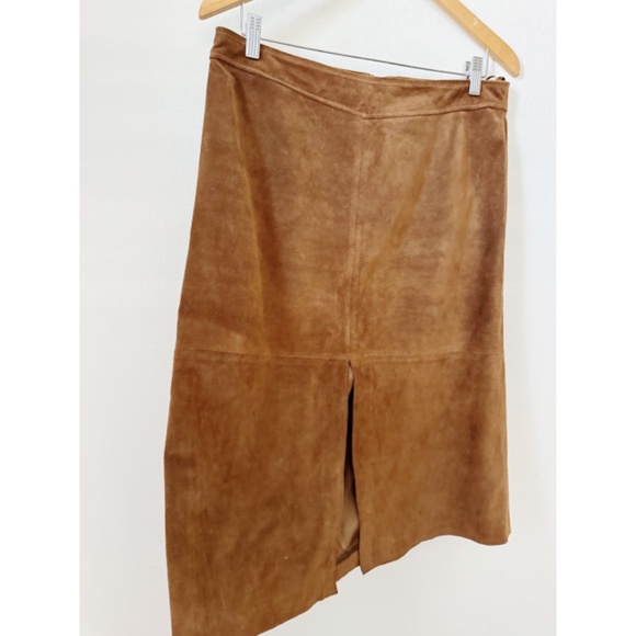 Vintage Banana Republic Brown Suede Leather Midi Skirt 12 - Picture 5 of 5